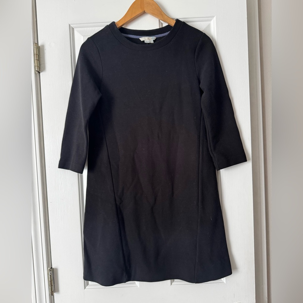 Boden Black Ribbed Mini Dress - Size 6 Regular - 3/4 Sleeve 0467